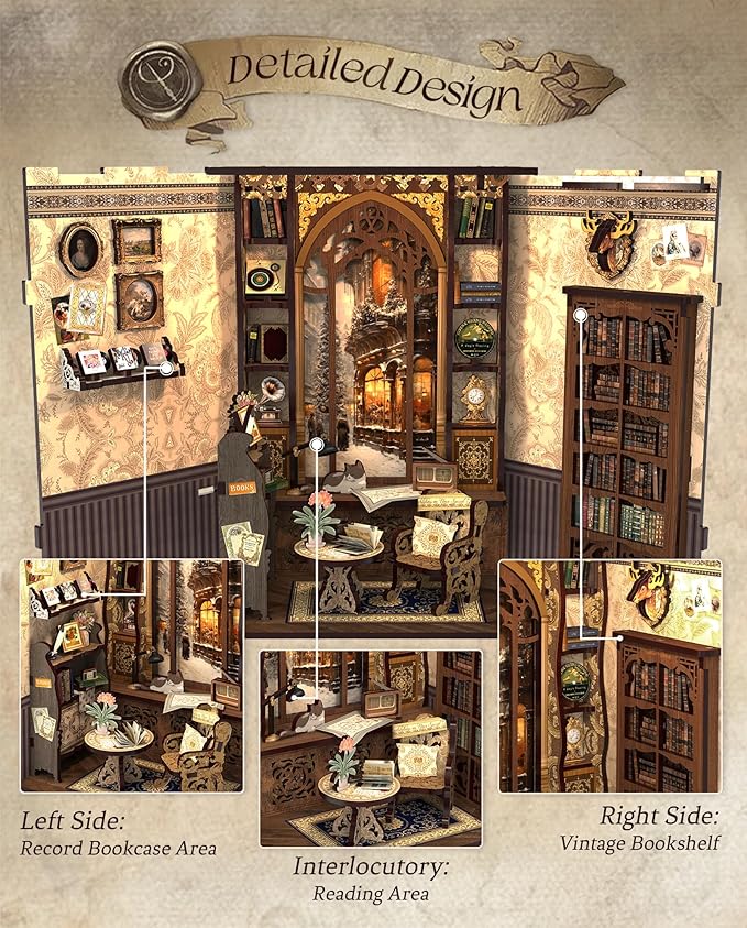 Cutefun Book Nook Kit - DIY Miniature Dollhouse Kit for Bookshelf, Book Nook Kits for Adults & Beginners, Ideal Gift for Book Lovers (Bookshop Memories)