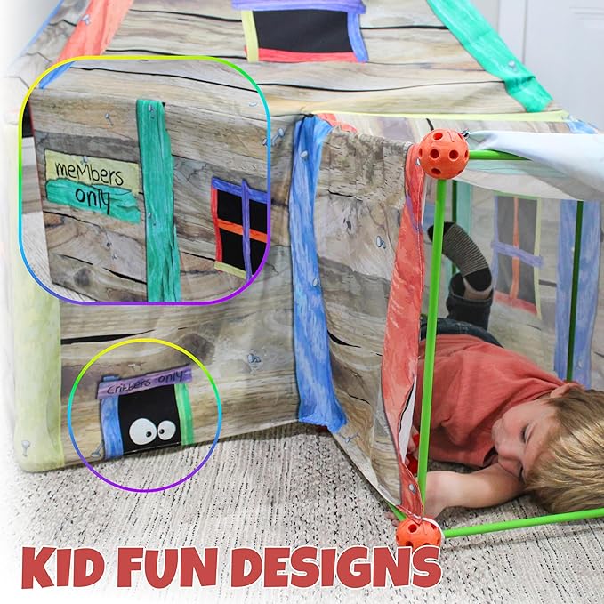 Attatoy Ultimate Play Fort Kit (83-Piece Set), Stick and Ball Fort Building Kit w/ 3 Play Tent Covers