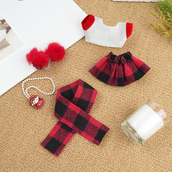 17cm Doll Clothes Set-Adorable Outfits for Dolls-Stylish Accessaries Clothes Dress-Up-Replaceable Clothing Collections, Includes Hat, Top, Skirt(Red-Style A)