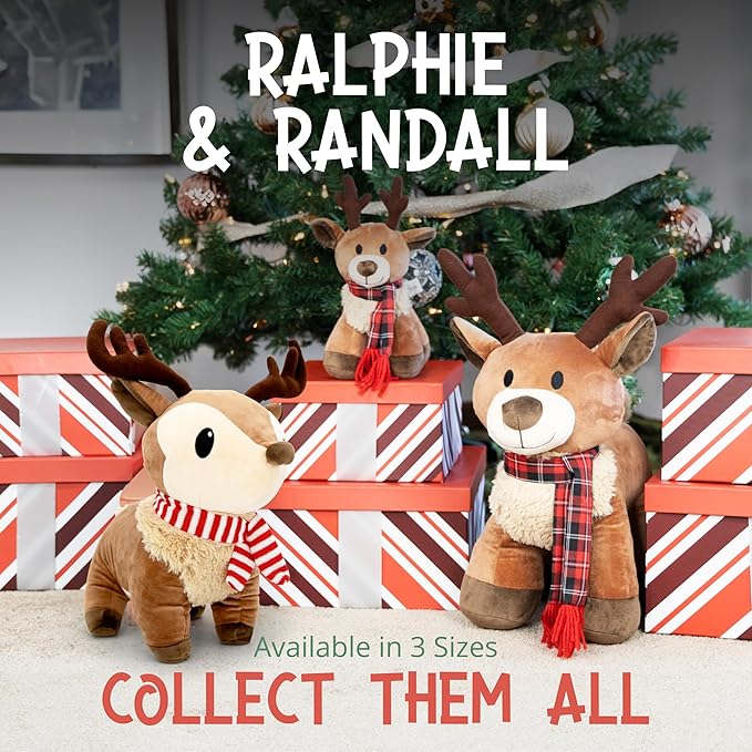 Plush Reindeer Stuffed Animal - Holiday Deer Characters with Antlers Toy for Girl, Boy, Baby, Toddler - Christmas Decor - Little Plushie Toys - Randall, 8"
