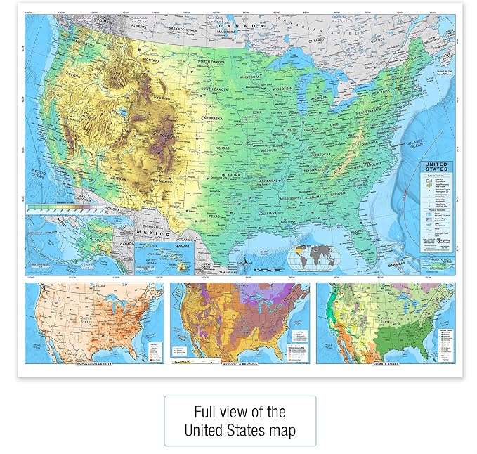 US & World Advanced Physical Classroom Map Pack by BrightWay Educational | 36" x 30" Educational Wall Maps | Grades 9+ | Detailed Geography with Major & Secondary Cities | Geographical & Ocean Features