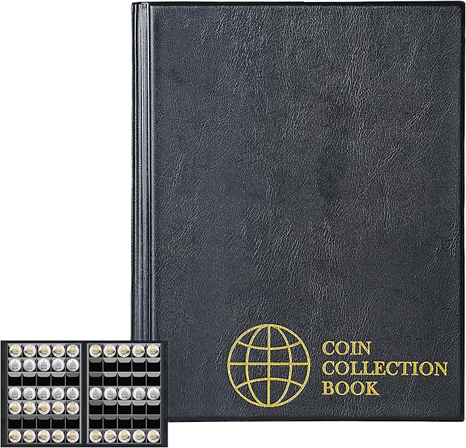 350 Pockets Coin Albums - 35x30 mm/1.3x1.1 inch Pocket Black Coin Book 10 Pages Coin Collection Holder Letter Size Coin Storage Book CS0235BK