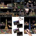Scratch Rainbow Painting Art Paper Scratch & Sketch Art for Adults Scratch Painting Creative Gift Engraving Art&Craft Set Sketch Pad DIY Scratchboard with 4 Tools 11.7''x8.3''(City Series)