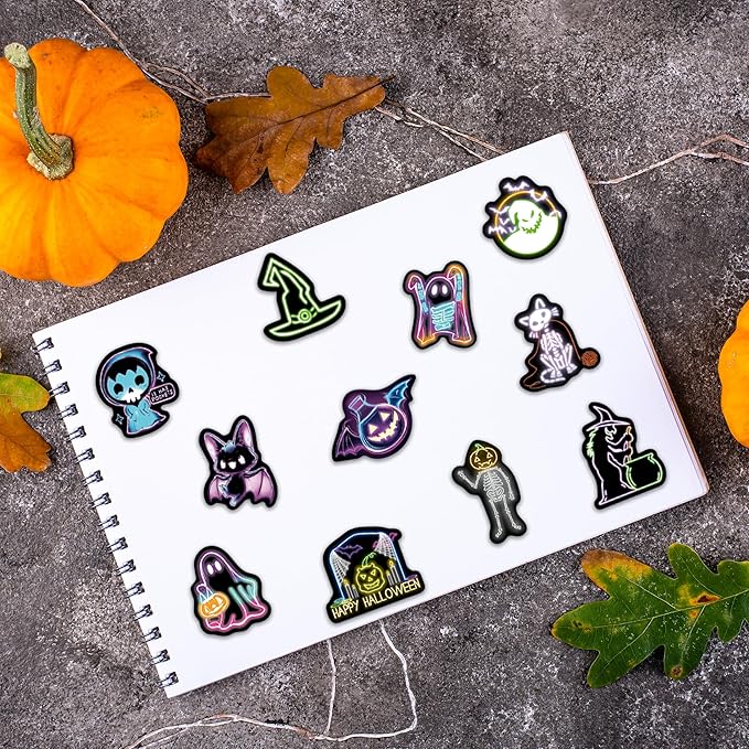 70 Pcs Neon Halloween Stickers for Kids, Waterproof Decor for Water Bottle, Vinyl Laptop Decals for Teens Girls Boys, Students Classroom Prizes