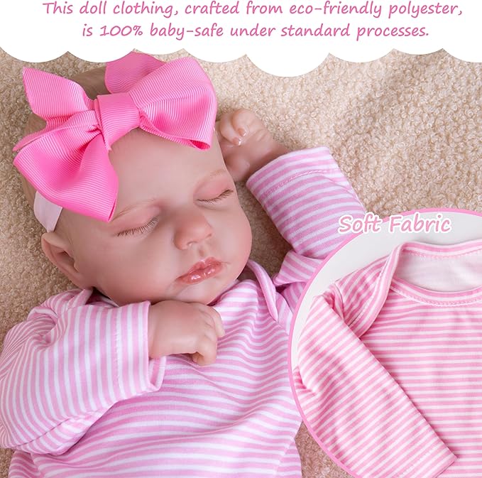 Reborn Baby Doll Accessories Pink Baby Doll Clothes 17-22 Inches Reborn Dolls Cute Newborn Outfits Gift Set for Realistic Dolls