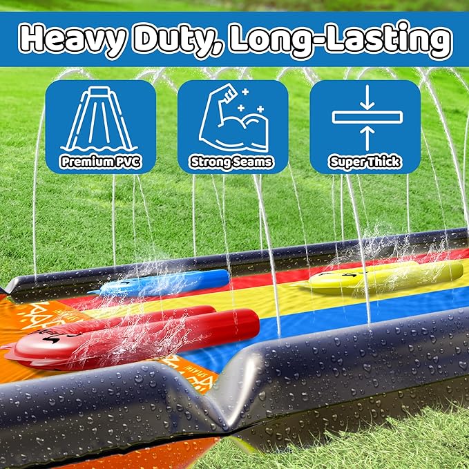 JAMBO 25Ft Premium XXL Slip Splash and Slide with 3 Bodyboards, Heavy Duty Water Slide- Advanced 3-Way Sprinkler System, Splash Mat Splash Pad Backyard Waterslide Outdoor Water Toys n Slides for Kids