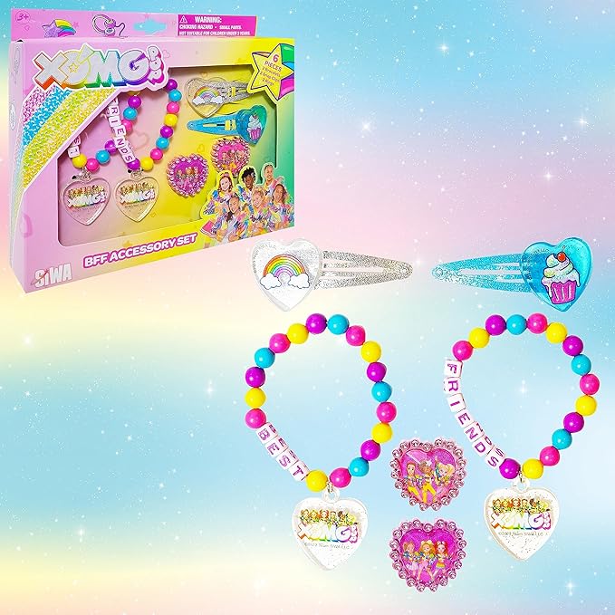 LUV HER XOMG POP Girls BFF 6 Piece Toy Jewelry Box Set with 2 Rings, 2 Bead Bracelets and Snap Hair Clips Ages 3+