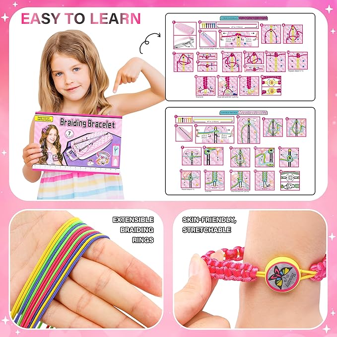 Friendship Bracelet Making Kit for Girls,DIY Arts and Crafts Toys,Jewelry String Maker Kit,The Best Birthday Gifts Ideas for Girls 6 7 8 9 10 11 12+ Years Old（Rose and Black