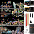 M MUGIT Scratch Art for Adults Kids, Rainbow Painting Night View Scratchboard(A4), Crafts Set: 8 Sheets Scratch Cards with 6 Tools in Bag - New York, Statue of Liberty, Cinque Terre(America/Europe)