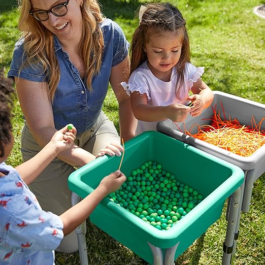 ECR4Kids 2-Station Sand and Water Adjustable Play Table, Sensory Bins, Grey/Emerald