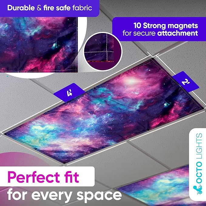 Magnetic Fluorescent Light Covers for Ceiling Lights - Astronomy Cover for Fluorescent & LED Fixture - Must Haves for Teacher Supplies - Classroom, Home, Office Decor - Shield Overhead Lighting