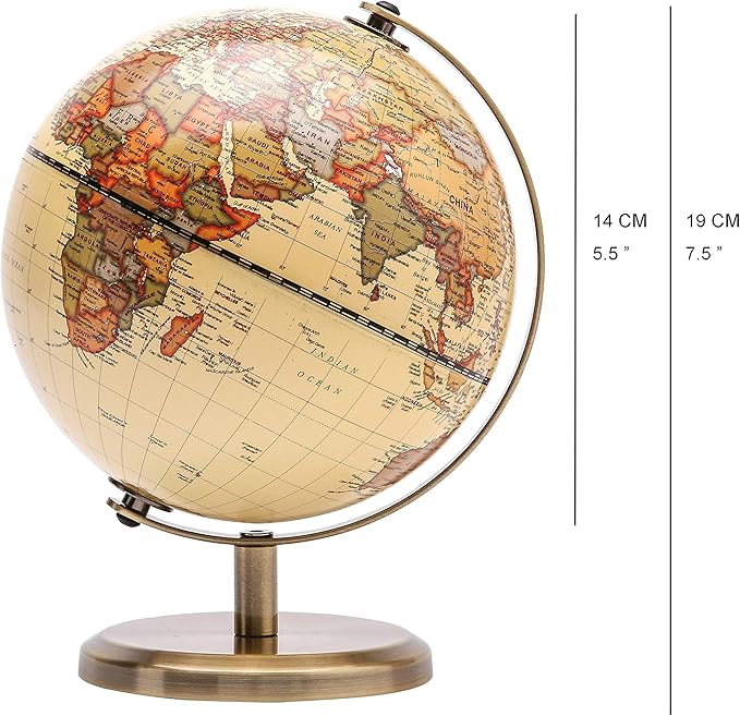 Annova Antique Globe Dia 5.5-inch / 14CM - Educational/Geographic/Modern Desktop Decoration - Stainless Steel Arc and Base - for School, Home, and Office (Antique 5.5“) (Brown-1)