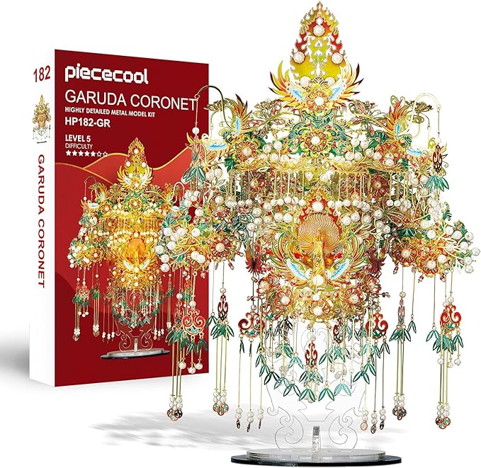 Piececool 3D Metal Asian Puzzles Model Kits- Garuda Coronet Metal Building Kit for Adults, Brain Teaser Puzzle DIY Handcraft Model Kits, Fidget 3D Puzzles Gifts for Teens Man Woman Family- 522 Pcs