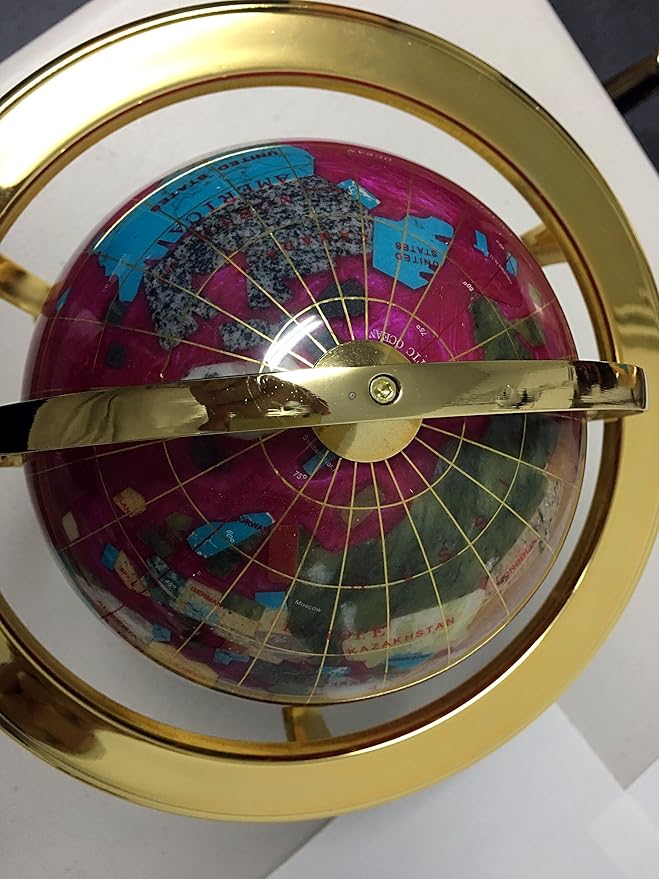 Unique Art Since 1996 10-Inch Tall Table Top Pink Pearl Swirl Ocean Gemstone World Globe with Gold Tripod Stand (PINK PEARL)