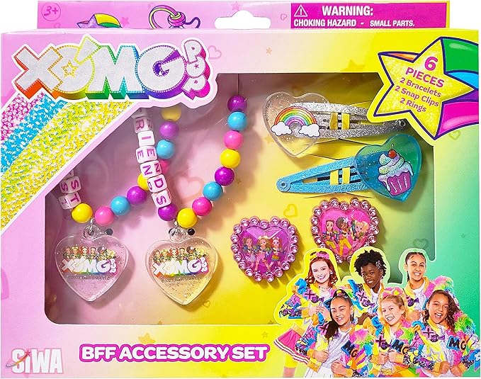 LUV HER XOMG POP Girls BFF 6 Piece Toy Jewelry Box Set with 2 Rings, 2 Bead Bracelets and Snap Hair Clips Ages 3+