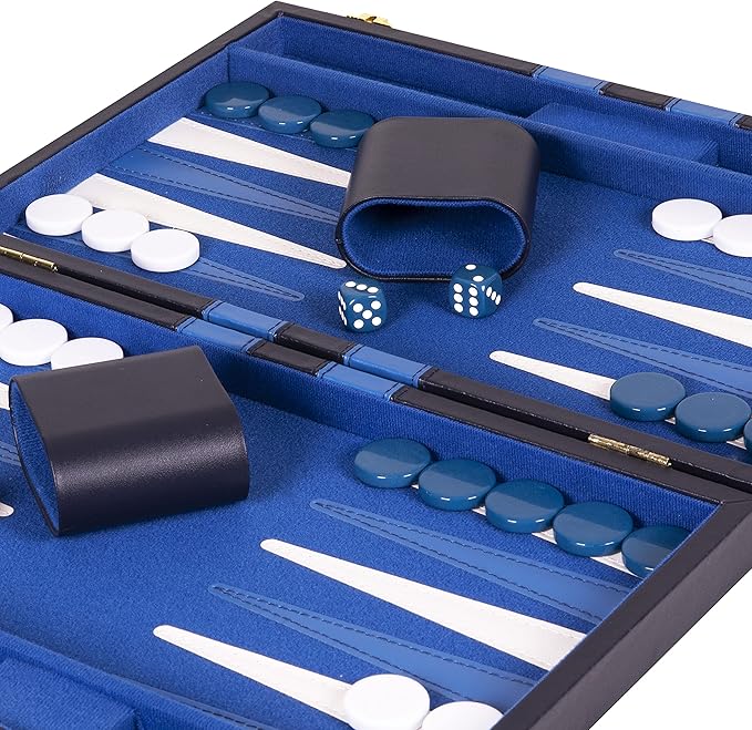 Backgammon Set 11 inch, Small - Classic Board Game for Adults and Kids with Premium Leather Case - Includes Strategy & Tip Guide (Blue)