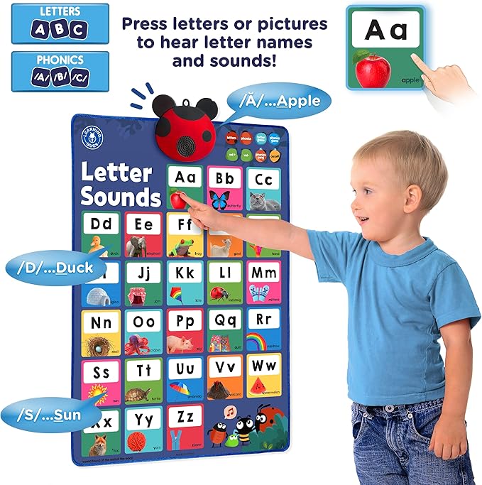 LEARNING BUGS Press to Learn Phonics, Interactive Letters and Sounds Talking Poster, Preschool & Kindergarten Learn to Read, Ages 3+