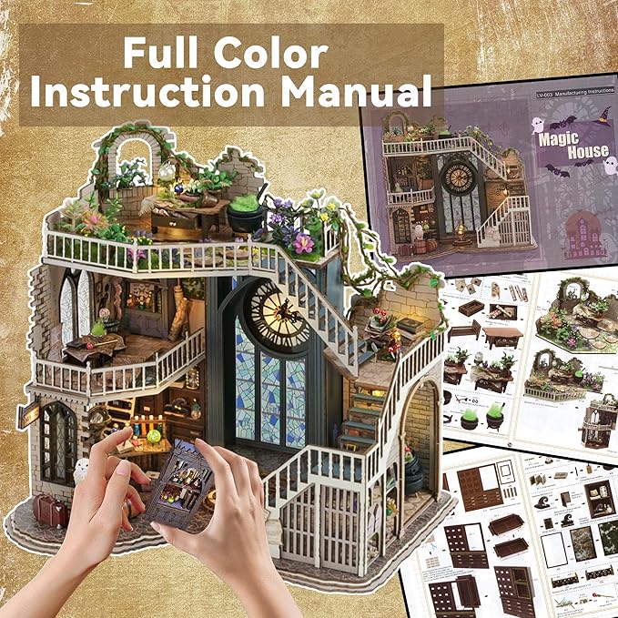 Flever DIY Miniature House Kit, Tiny Home Kit with LED Light, Mini House Build Craft Kits for Adults and Teens, Home Decor Creative Gift for Family/Friends (William' s Magic House)