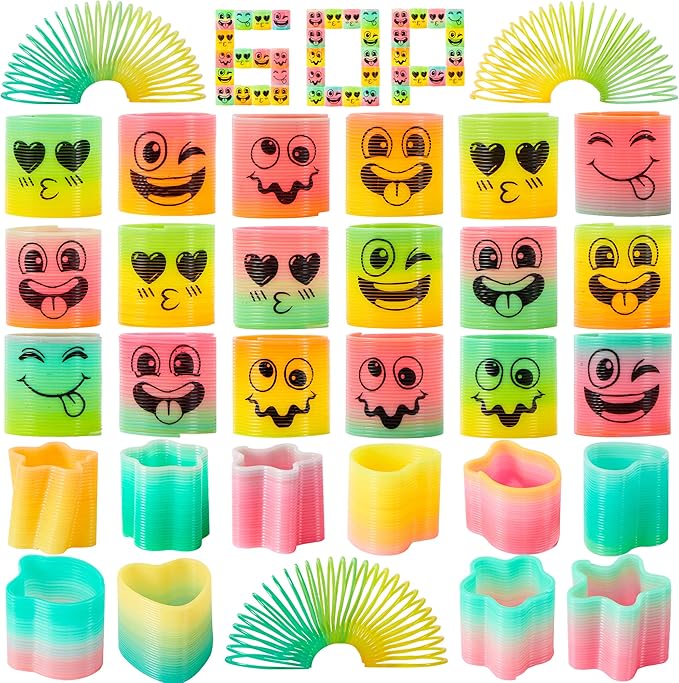 JOYIN 60 Pcs Spring Rainbow Party Favor, Mini Plastic Coil Spring Toy, Fidget Stress Coil Mini Springs Bulk Toys for Carnival Prize Birthday, Halloween Goodie Bag Stuffers