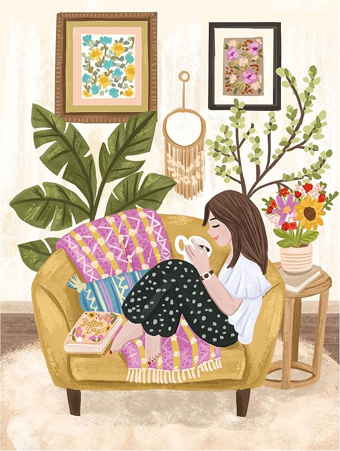 KI Puzzles 500 Piece Puzzle for Adults Hygge Collection Relaxing Nook by Olivia Gibbs Blueboard Jigsaw + Candle by Playview Brands