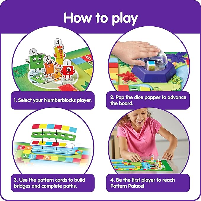 hand2mind Numberblocks Race to Pattern Palace! Board Game, Educational Board Games, Numbers for Toddlers, Math Toys for Kids 3-5, Preschool Learning Activities, Birthday Gifts for Kids
