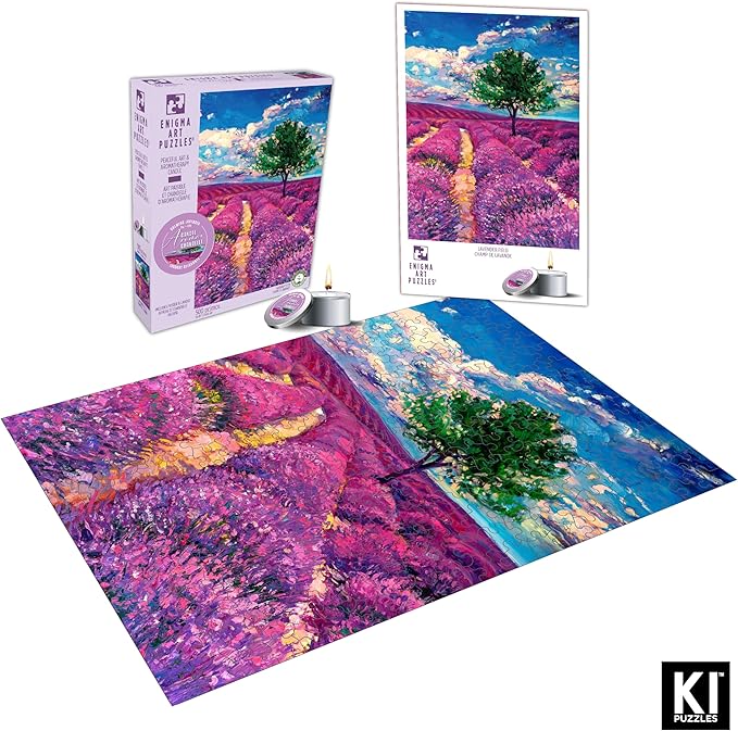 KI Puzzles 500 Piece Puzzle for Adults Aromatherapy Lavender Jigsaw with Scented Candle from Playview Brands