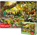 QUOKKA 100 Piece Puzzles for Kids Ages 4-6 – Floor Kids Puzzles Ages 6-8 Year Old – Toy for Learning Wild Forest Animals for 8-10 yo – Jigsaw Toddler Game for Boys & Girls