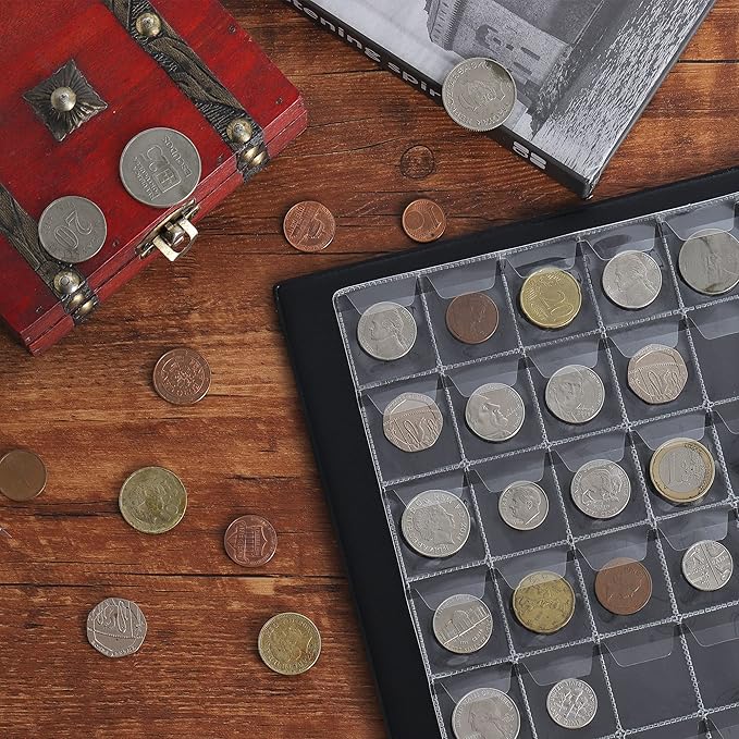 420 Pockets Coin Albums - 1.2x1.1 inch Grid Blue Coin Book 10 Pages Coin Collection Holder Letter Size Coin Storage Book 3.0x2.8 cm Pocket CS0242BK