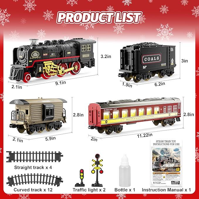 Funwee Electric Train Toy with Smokes,Lights and Sound,Train Set for Under Christmas Tree, Locomotive Train Model with Track, for 3 4 5 6 7+ Years Old Toddler Boys and Girls Birthday