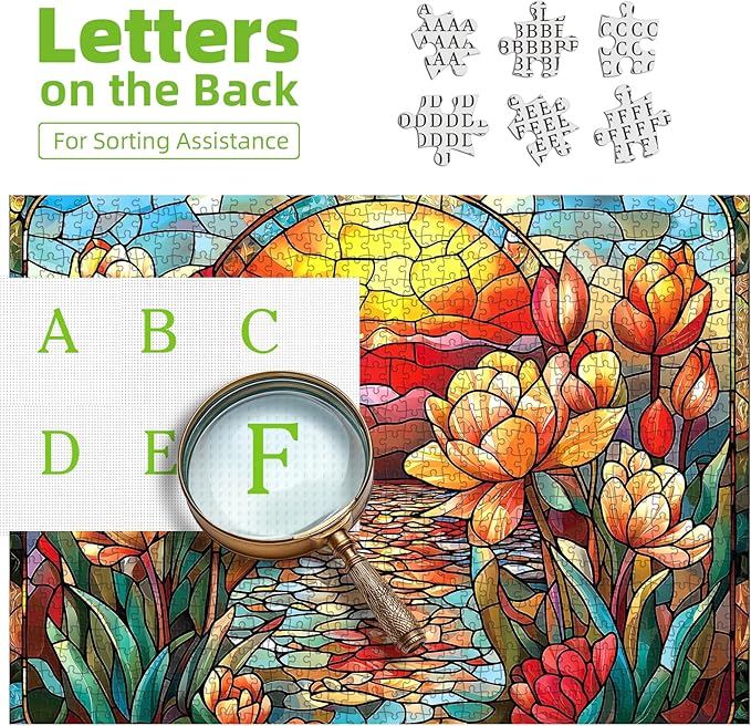 Stained Glass Flower Puzzles for Adults 1000 Pieces Colorful Impossible Hard Puzzle for Adults Beautiful Vintage Flowers Art Jigsaw Puzzles 1000 Pieces Unique Challenging Floral Family Puzzle