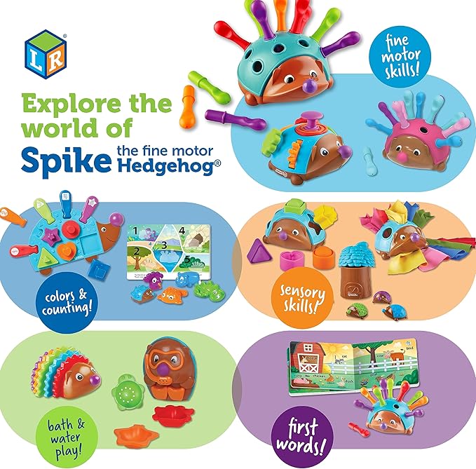 Learning Resources Spike The Fine Motor Hedgehog First Words - 15 Pieces, Age 18 Months+ Toddler Toys, Fine Motor Fun, Preschool Fine Motor Skills, Toddler Activity