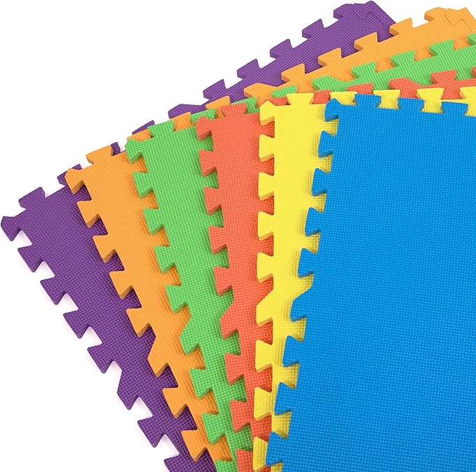 FlooringInc's Rainbow & Natural Harmony Playmat - Kid Safe Foam Floor Tiles with Removable Edges - 2'x2', 1/2" Thick (Rainbow, 6 Tile Pack)