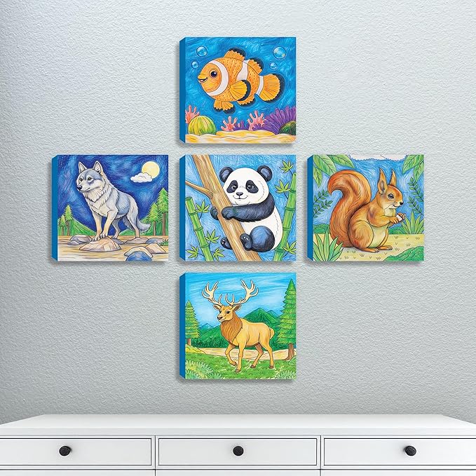 ArtPops Coloring Boxes – Pop-Up Pre-Printed Coloring Box Set – DIY Wall Art Kit for Kids – Eco-Friendly, Easy to Hang, No Frame Needed – 5-Pack, Nature Pals