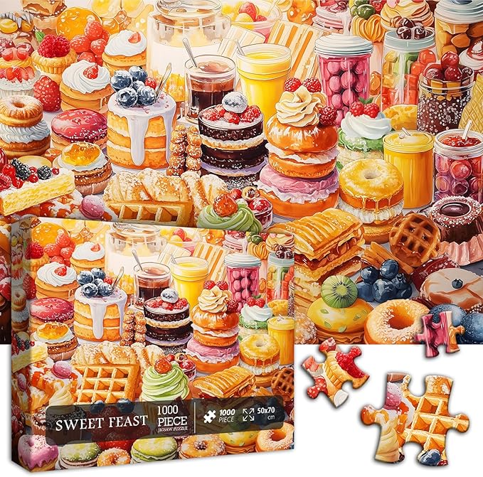 PICKFORU Food Puzzles for Adults, 1000 Pieces, Chocolate Sweet Candy Cake Donut Puzzle, Colorful Cupcakes, Challenging Difficult Hard Jigsaw Puzzle