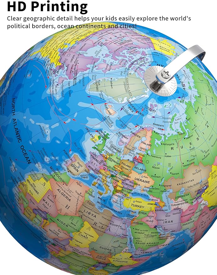 Orionstar 13" Large World Globe with Stand, Educational Globe for Kids Learning, Colorful HD World Map Details, Illuminated Globes Lamp with Stable Heavy Metal Base, Constellation
