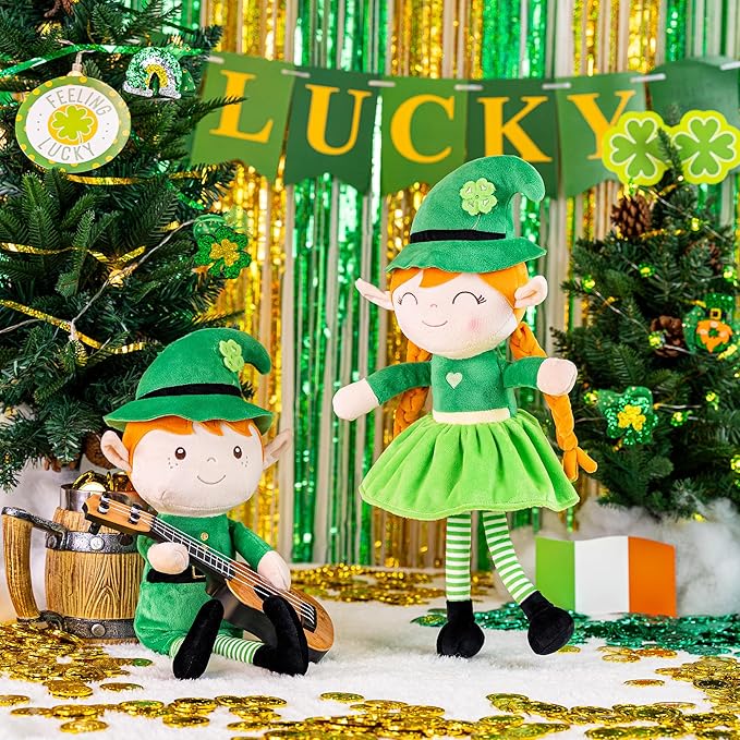 Gloveleya Personalized St Patrick's Day Plush with Your Name - Cute Custom Boy Doll Irish Soft Plush Doll for Girls Plush Doll Customized Gifts - Muñecas de Trapo Personalizadas para Niñas
