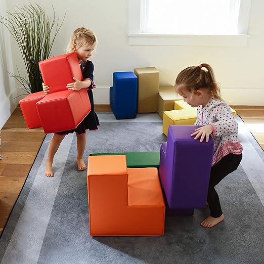 ECR4Kids SoftZone Brainy Building Blocks, Foam Puzzle, Assorted, 7-Piece