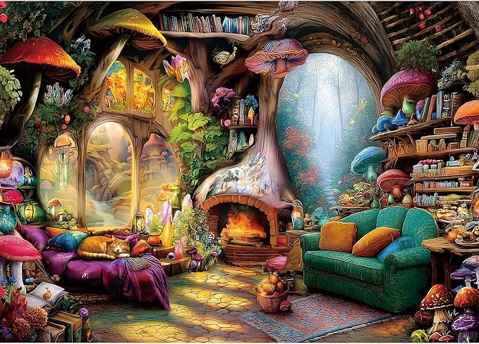 Fantasy Mushroom House Jigsaw Puzzle - 1000 Pieces for Adults, Magical Forest Scene, Challenging Puzzle Games, Premium Quality, Family & Adult Games for Game Night, Gift Idea (27"x20")