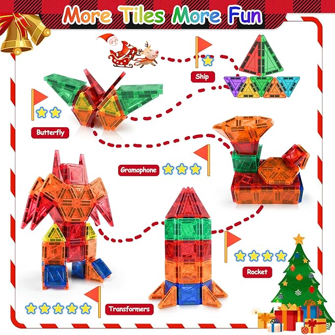 Mini Magnetic Tiles 42pcs, Kids STEM Magnet Toys for Toddler Magnetic Blocks Building Preschool Learning Sensory Montessori Toys for 3+ Year Old Boys and Girls Creativity Kids