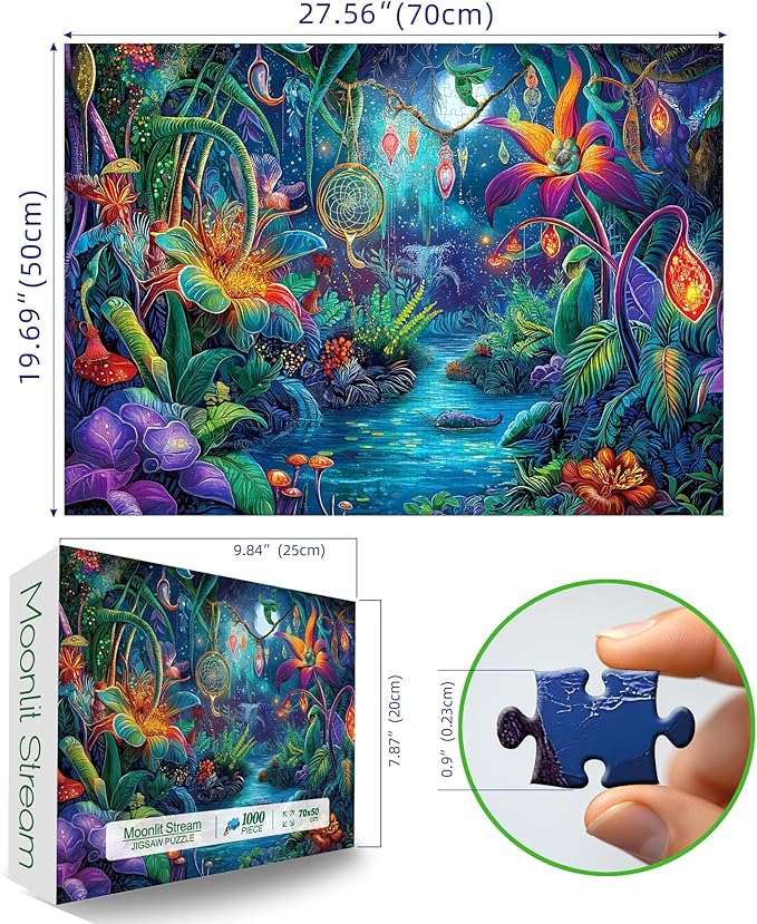Fantasy Garden 1000 Piece Puzzle for Adults Beautiful Enchanted Forest Night Scene Colorful Jigsaw Puzzles with Letters on Back Hard Impossible Difficult Challenging Family Puzzle(27.5"X19.6")