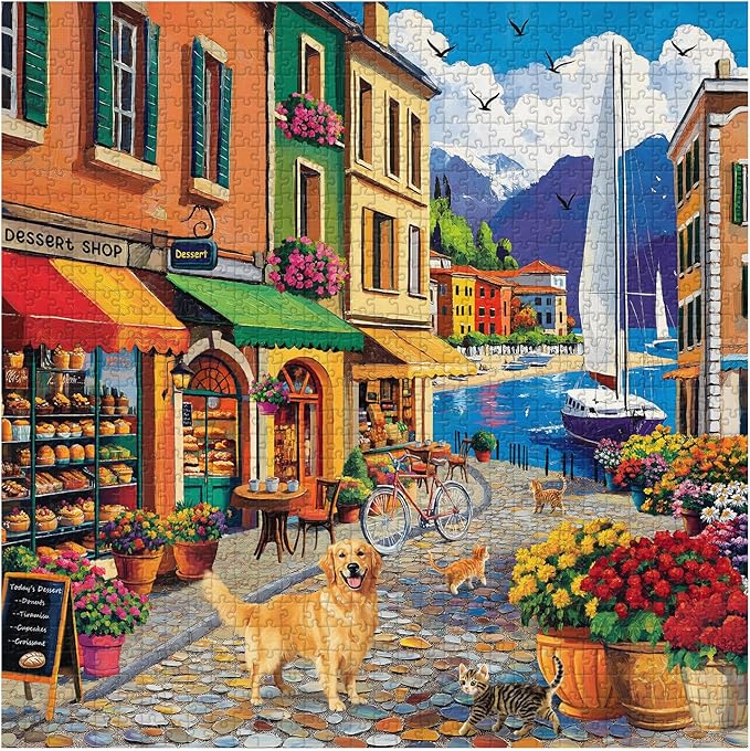 PICKFORU Seaside Puzzles for Adults - 1000 Pieces, Vintage Beach & Small Town Holiday Puzzles as Wall Decor