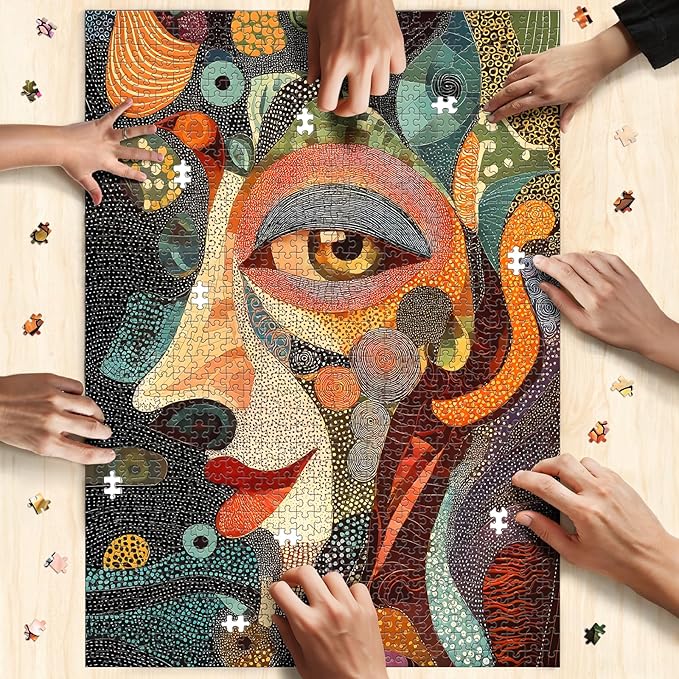 Mysterious Face Jigsaw Puzzles for Adults 1000 Pieces, 6 Colors on Back Puzzles, Pieces Fit Together Perfectly, Puzzle Size 26.6x19.2