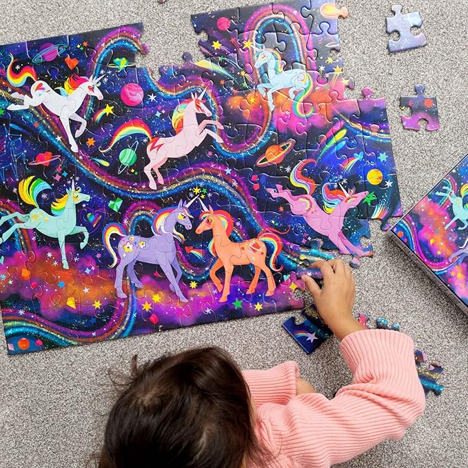 Crocodile Creek 100-Piece Jigsaw Puzzle for Kids Ages 5 and Up - Fun and Educational Table or Floor Holographic Foil Puzzle - Heavy-Duty Box for Storage - Unicorn Galaxy - 24" x 18" Finished