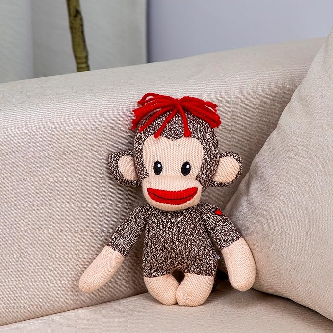 Plushland Original Curioso Brown Sock Monkey, Hand Knitted, Stuffed Animal Toy Gift-for Kids, Babies, Teens, Girls and Boys Baby Doll Present Puppet 6 Inches