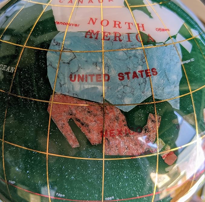 Unique Art 10-Inch Tall Table Top Green Crystal and Pearl Ocean Gemstone World Globe with Silver Tripod Stand (150 GT Green CRY Silver)