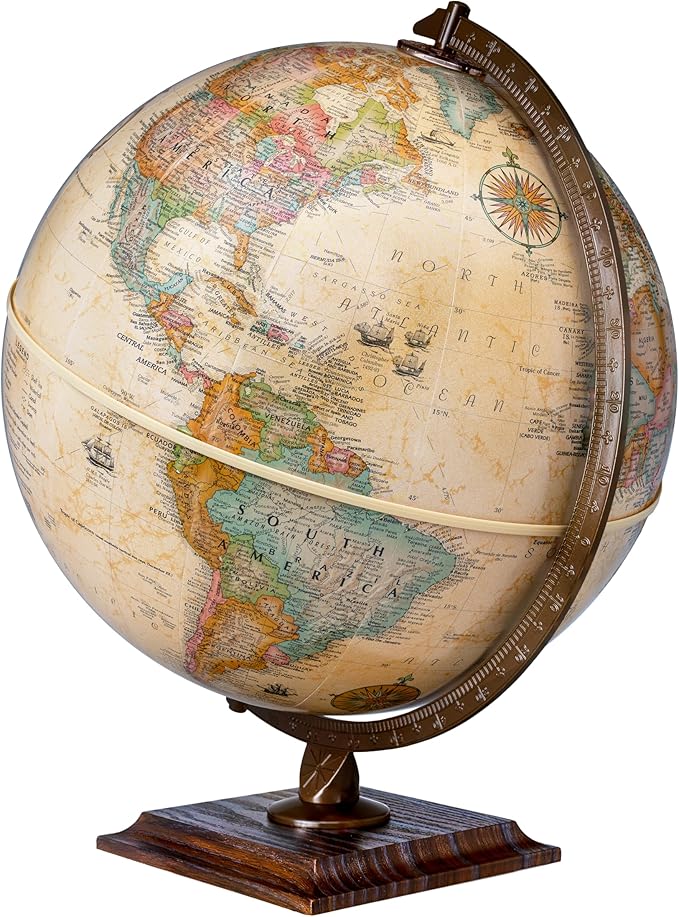 Replogle World Classic Globe, 12" Desktop World Globe For Home or Office Desk Decor, Raised Relief, Up-to-date Cartography, Made in the USA, Antique (Brown B)