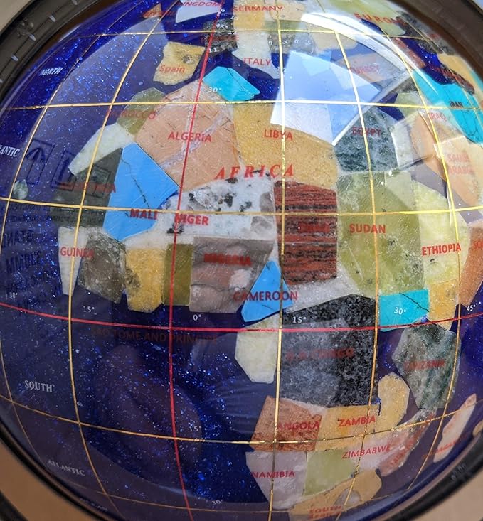 Unique Art 10-Inch Tall Table Top Blue Crystallite Ocean Gemstone World Globe with Silver Tripod Stand (BLUE CRYSTALLITE)