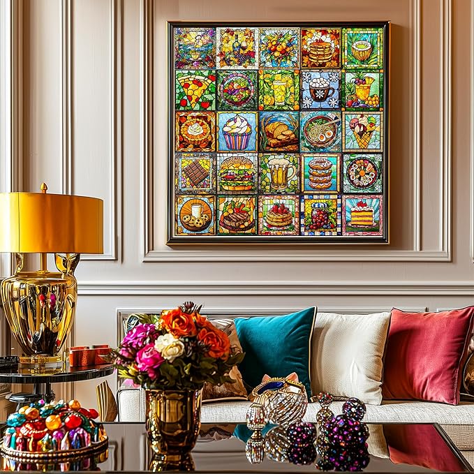 Bgraamiens-Glassy Delicacy-Stained Glass Food Collage Puzzle 1000 Pieces Extremely Beautiful Jigsaw for Adults - Difficult Funny Puzzle for Adults