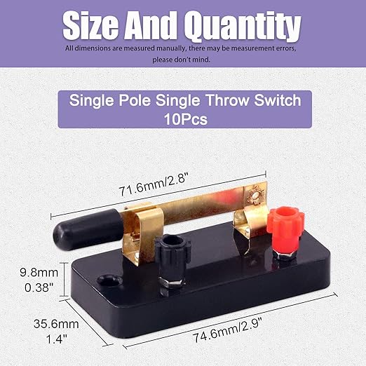 Swpeet 10Pcs Single Pole Single Throw Switch Kit, Perfect for Physics Laboratory, School Electronic Experimenting, Great for Demos Teaching Basic Principles of Electricity & How a Simple Circuit Works