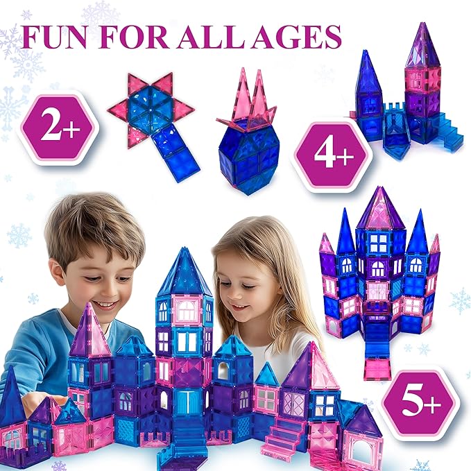 111 pcs Magnetic Tiles - 3D Diamond Building Blocks, STEM Educational Toys for Kids, Perfect for Pretend Play, Birthday Gifts for 3-8 Year Old Girls and Boys, Free Bag Included